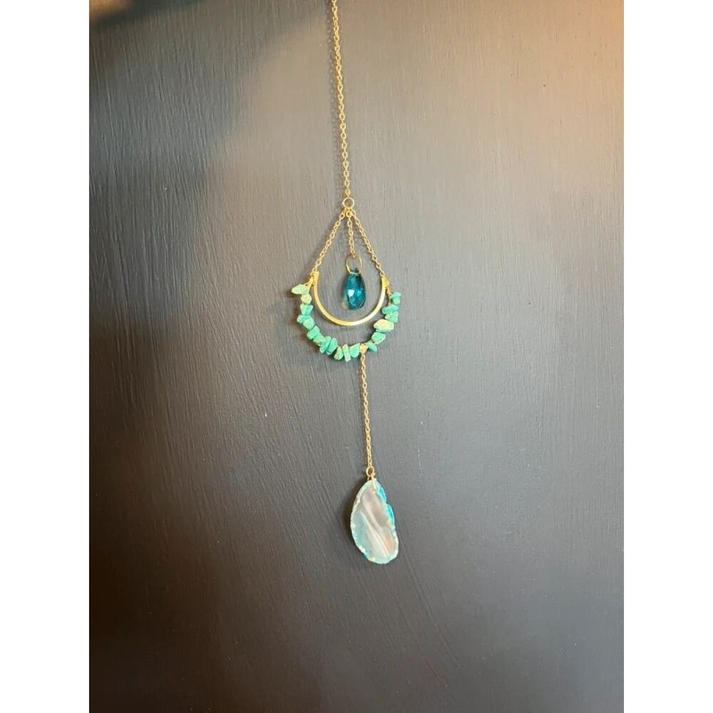 Turquoise Crescent Moon & Agate Suncatcher